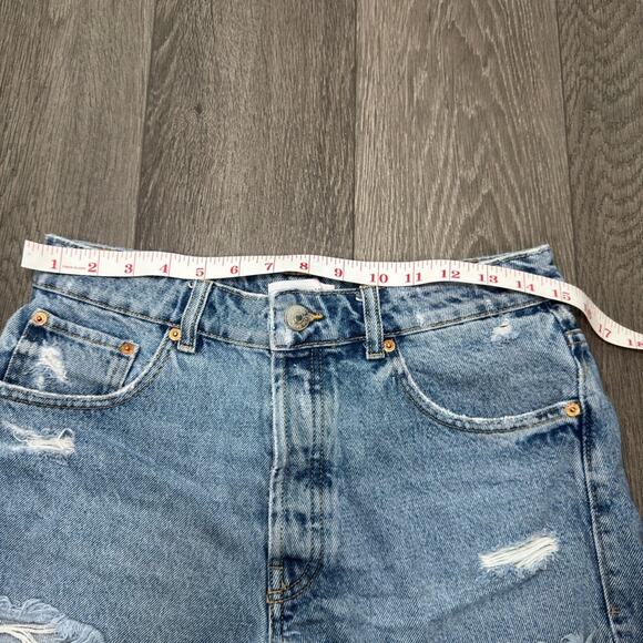 Zara Distressed Blue High Rise Button Up Jean Denim Shorts Size 6 - Picture 4 of 7